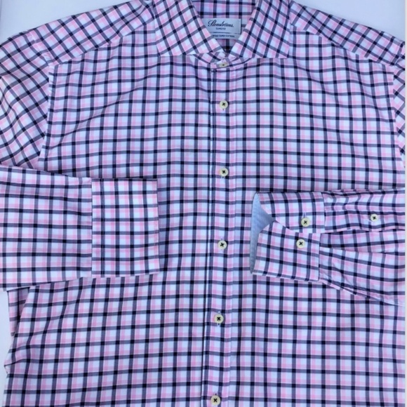 Stenstroms slimline  grey & pink checkered 2 fold cotton dress shirt Sz 16.5/42 - Picture 9 of 11